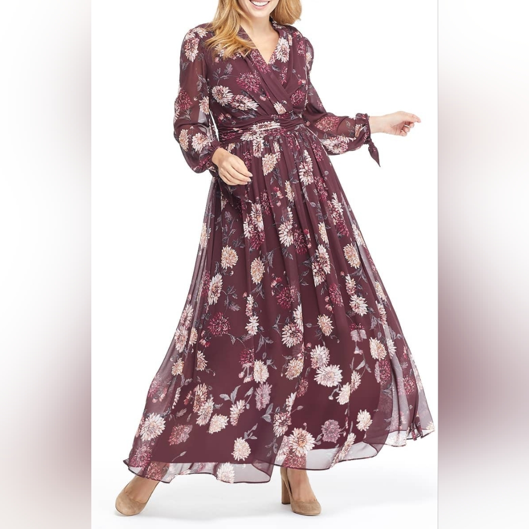Gal Meets Glam Georgia Chiffon Maxi Dress, Size 2p, Euc